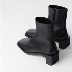 Zara square toed high heel leather boots Sz 10